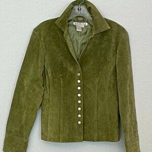 A.M.I. Olive Green Suede Leather Jacket Women’s Small Button Front Blazer